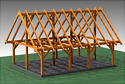 Denman cabin 3 D timber frame rendering