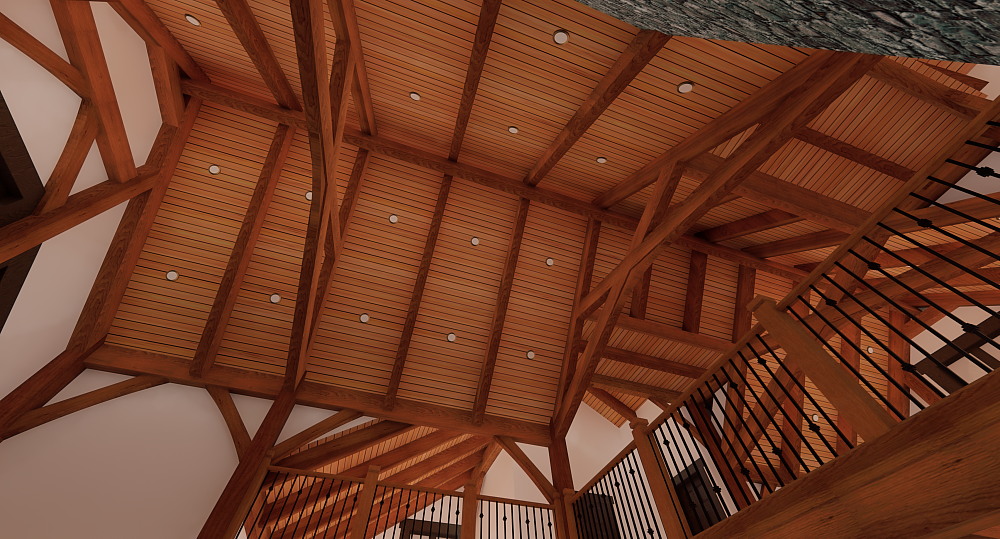 Timber frame trusses and ceiling